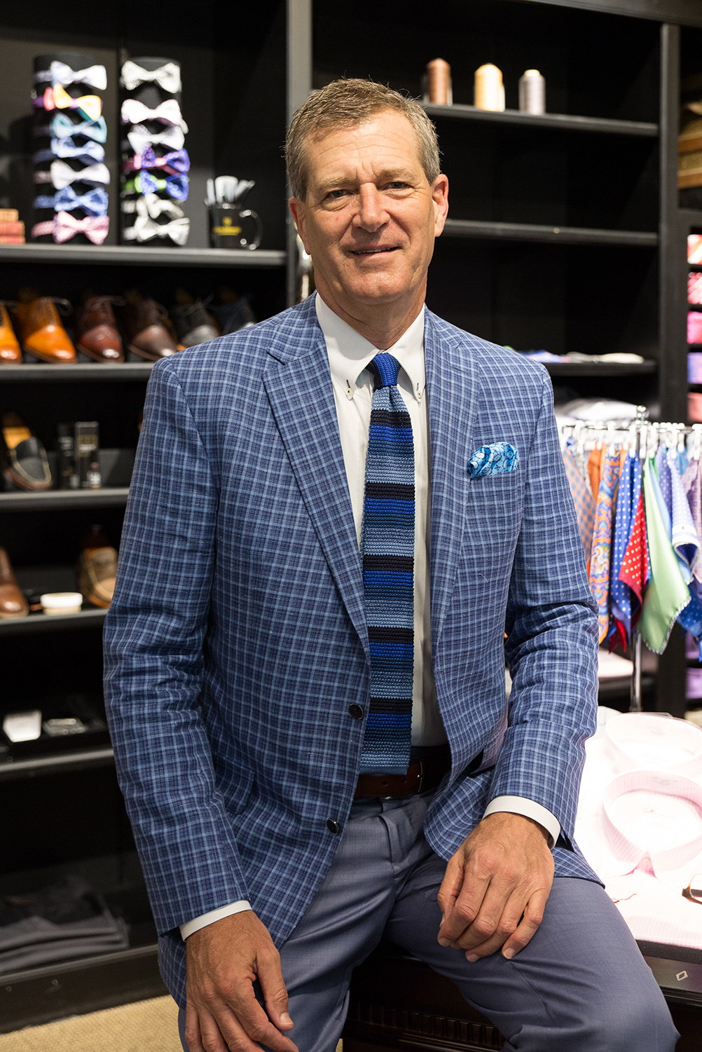 Light blue sport coat with dark blue clearance pants